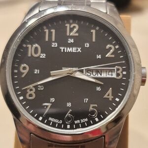 Timex South Street Sport Silver/Black Stainless Steel Men's Watch w/Day-Date